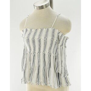 ATM THOMAS MELILLO Chalk Stripe Smocked Cotton Gauze Cold Shoulder Top SMALL NWT